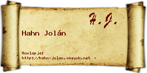 Hahn Jolán névjegykártya